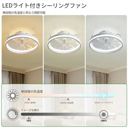 調光LEDライト付きシーリングファン – 快適さと洗練さを自在にコントロール！
